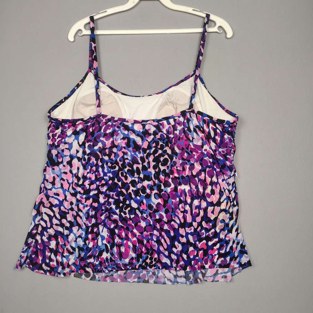 Jamaica Bay Tankini Top Women 16 Purple Pink Blue Ruffle Leopard Print Polyester - Picture 2 of 7